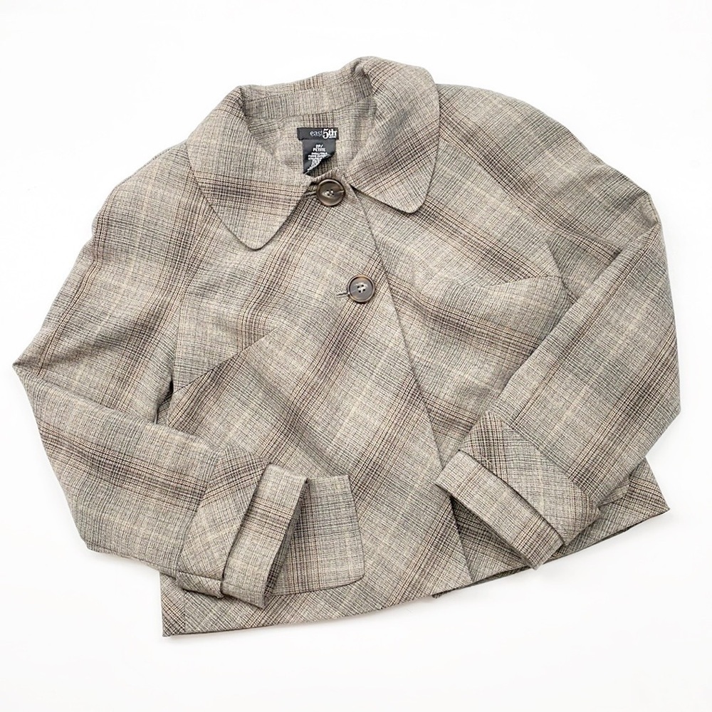 East 5th brown taupe striped cape blazer jacket Petite